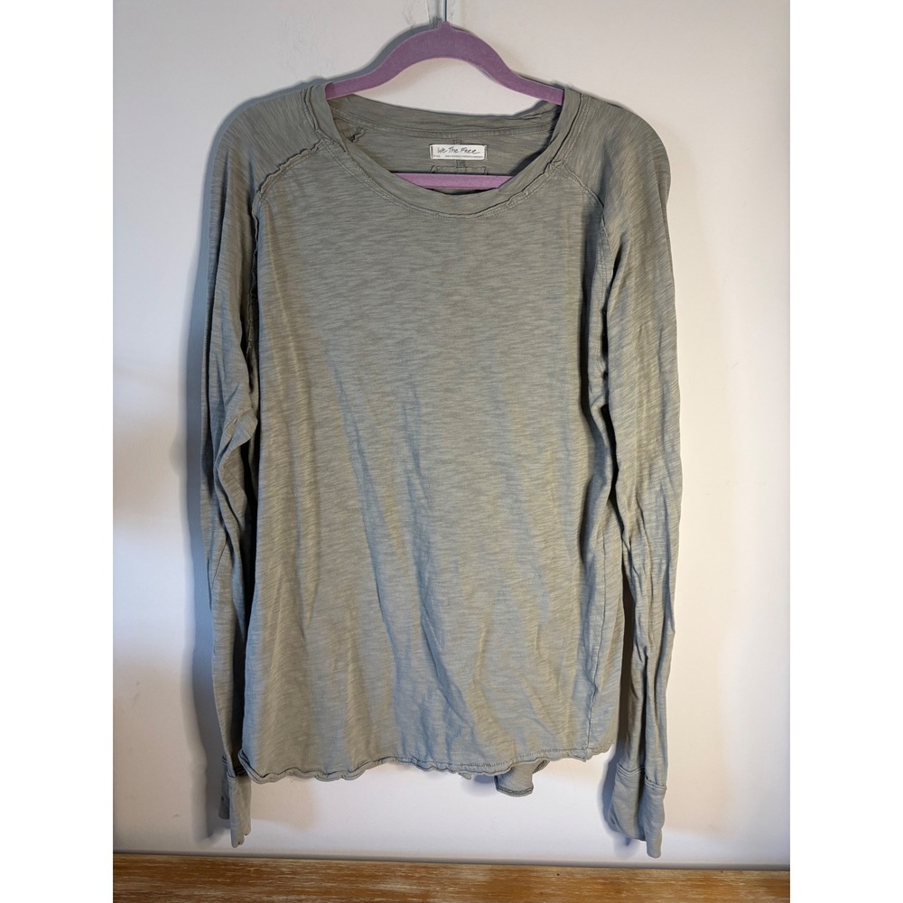We The Free Free People Sage Green Slub Knit Long Sleeve Thumbhole Top Small